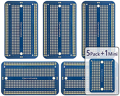 Image of ElectroCookie Solderable Breadboard PCB Board for Electronics Projects Compatible for DIY Arduino Soldering Projects, Gold-Plated (5 Pack + 1 Mini Board, Blue)