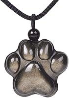 JUST IN STONES Natural Golden Obsidian Hand-Carved Paw Print Chakra Pendant Necklace, 22" Cord