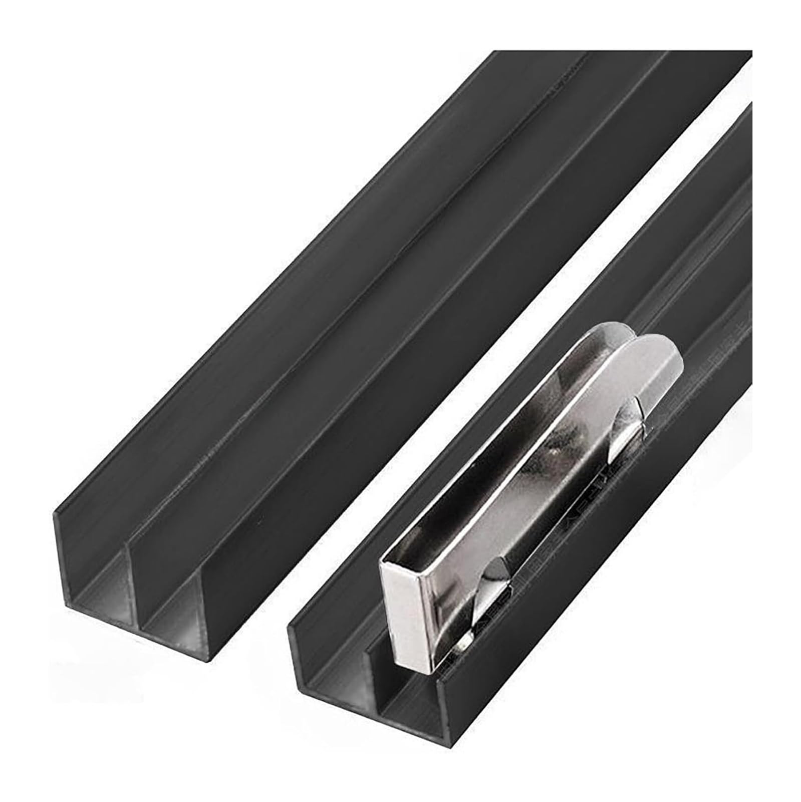 Pbwerigl One Color Sliding Glass Window Track, Dual Channel Glass Sliding Door Track Kit Black Aluminum 5-8Mm 50-200Cm(110Cm)