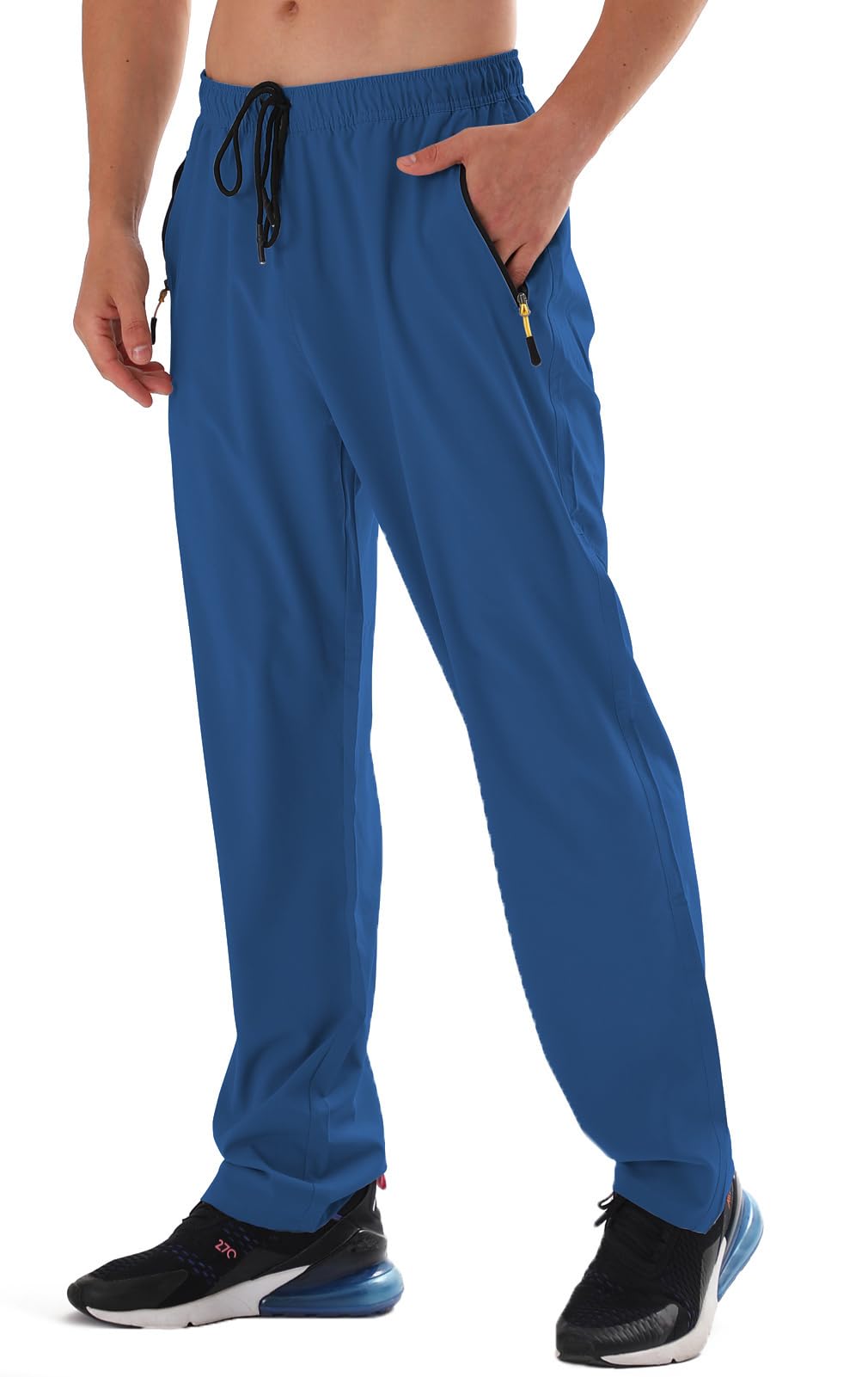 Men's Elastic Waist Hiking Pants Water Resistant Quick-Dry Lightweight Outdoor Sweatpants with Zipper Pockets