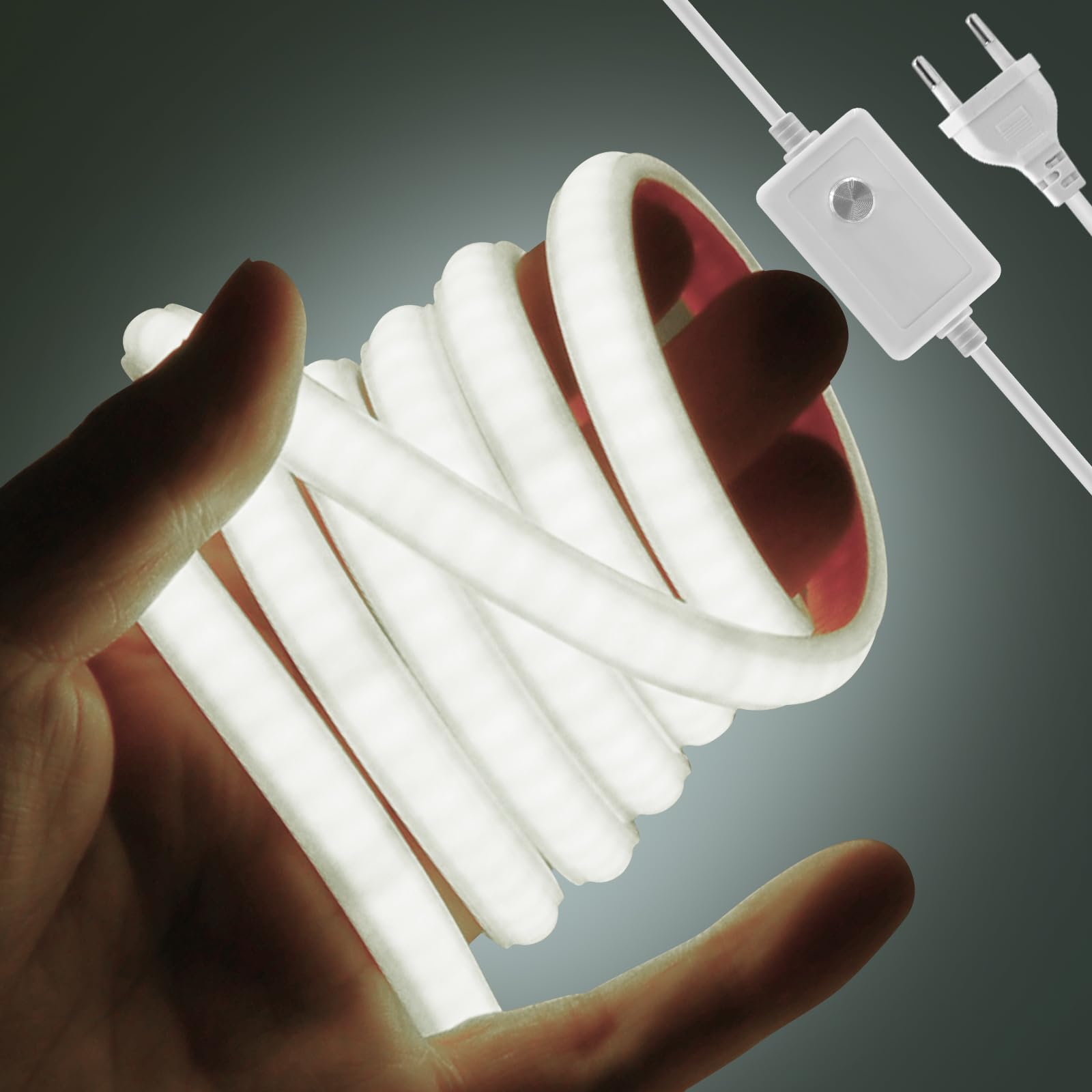 KISUFU Tiras LED de Neón 220v COB, Impermeable IP65 Luces led con Dimmer, 240 LED/m Cada Corte de 10cm, Sin fuente de alimentación Flexible Led Lights Para Interior Exterior.