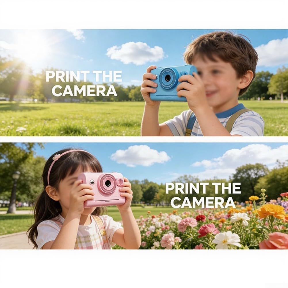 Fotocamera istantanea Dual Lens ABS Blu Fotocamera istantanea Dual Lens(Blue Print Camera) | Sistema a doppia lente, anteriore e posteriore, materiale ABS, colori blu e rosa, design compatto