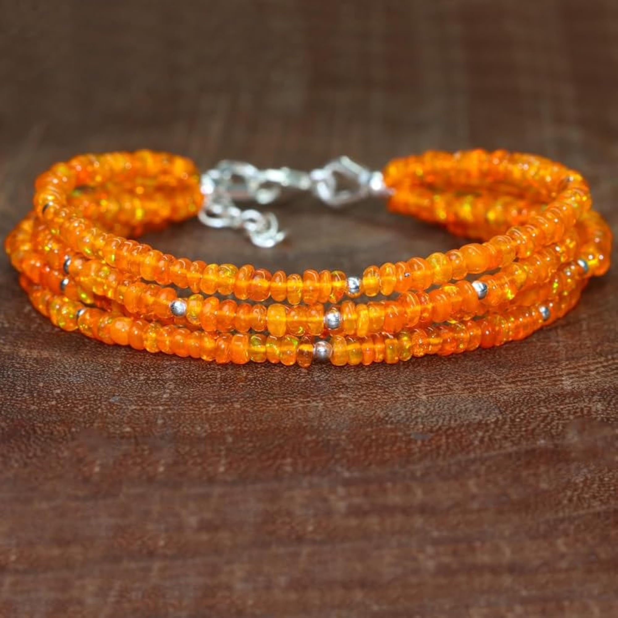 Orange Fire Ethiopian Opal Rondelle Bead Bracelet, Unisex