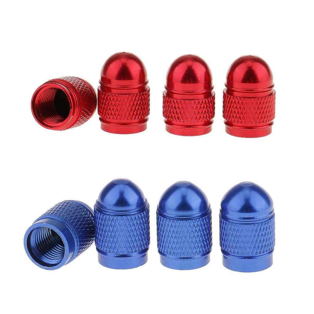JAZZY PEARLS 8 Pieces Red Blue Aluminum Bullet Tire Valve Stem Air Port Cover Cap