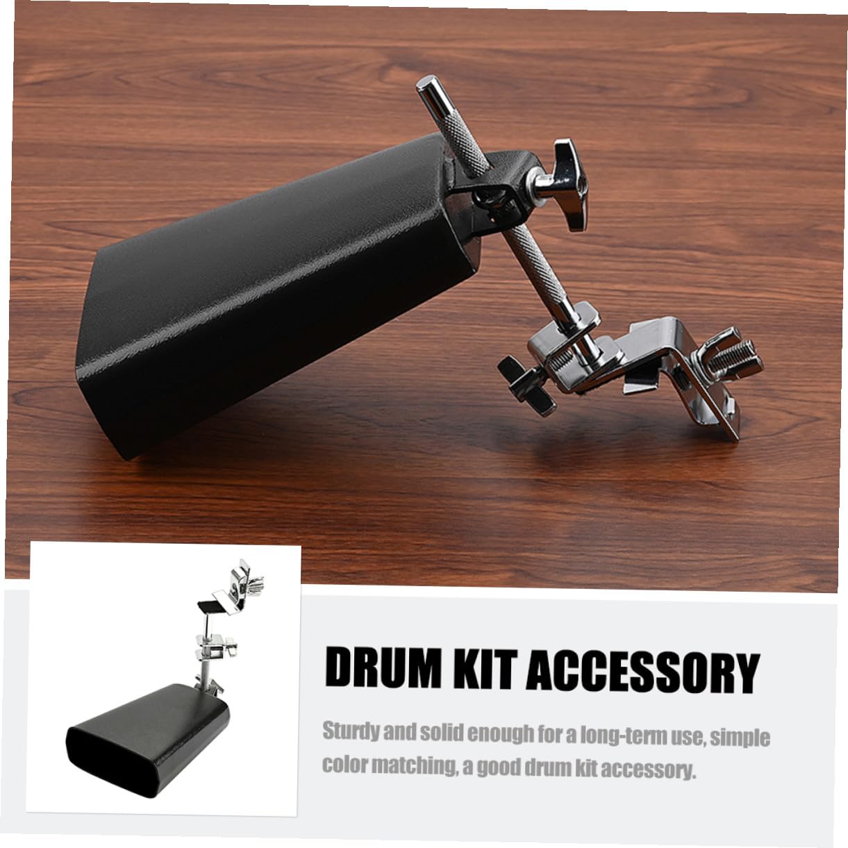 Mobestech Cencerro Accesorio Profesional para Batería de Metal Negro Sonido Rico y Seguro Adecuado para Estudiantes y Percusión en Conjunto de Batería