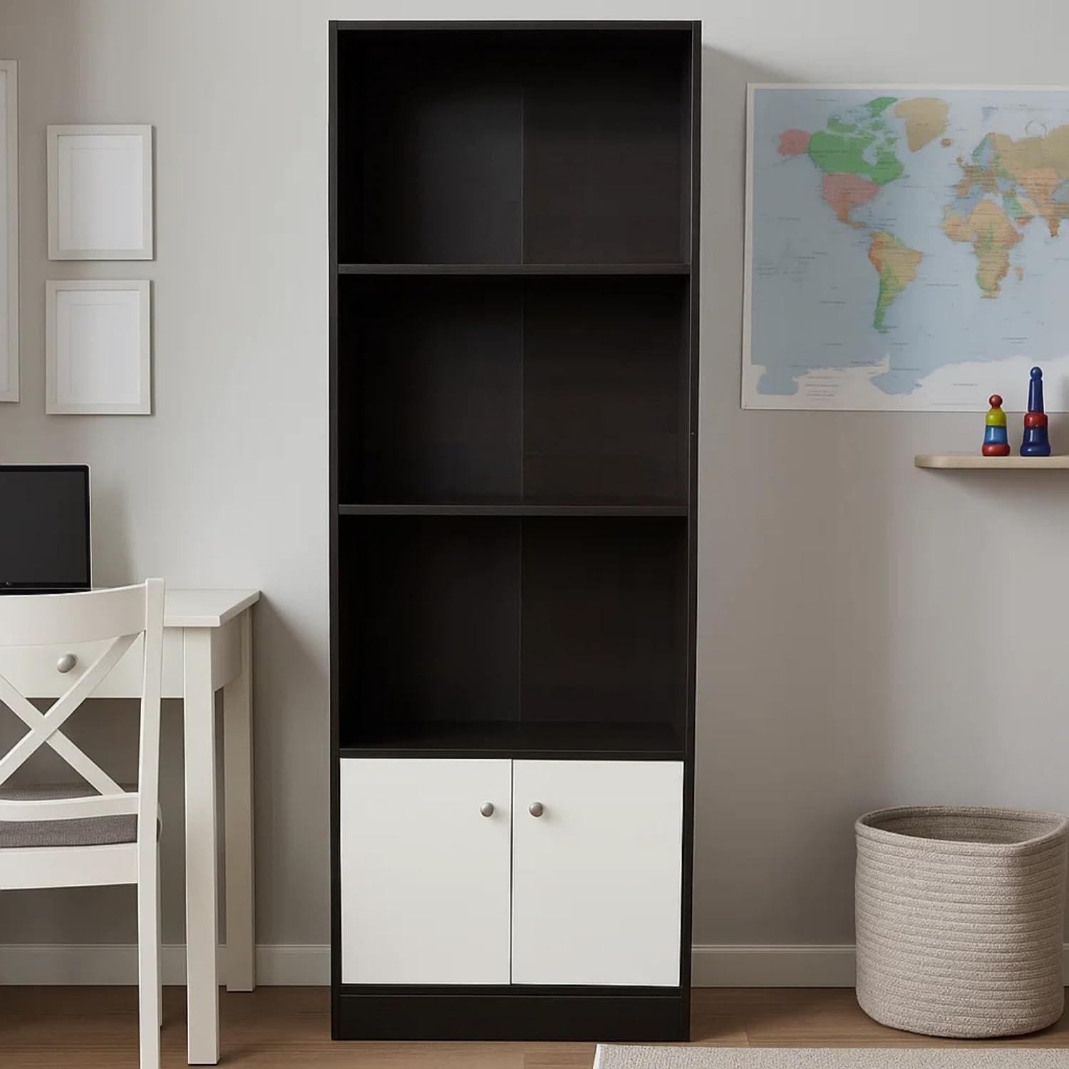 Faylo Engineered Wooden Bookshelf with Doors | Corner Shelf Book Rack with 3 Shelves | Multipurpose Book Organizer for Home, Study, Bedroom & Living Room | Flowery Wenge-image-10