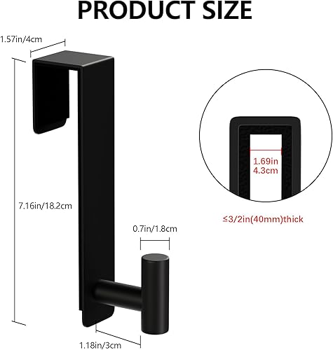 Miniatura 2 de WUIVIUT Ganchos en forma de T para puertas de madera y metal de menos de 1.77 pulgadas de ancho, colgador de puerta para oficina, dormitorio puertas