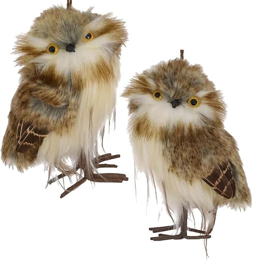 Plush Brown Owl Ornaments, 2 Assorted