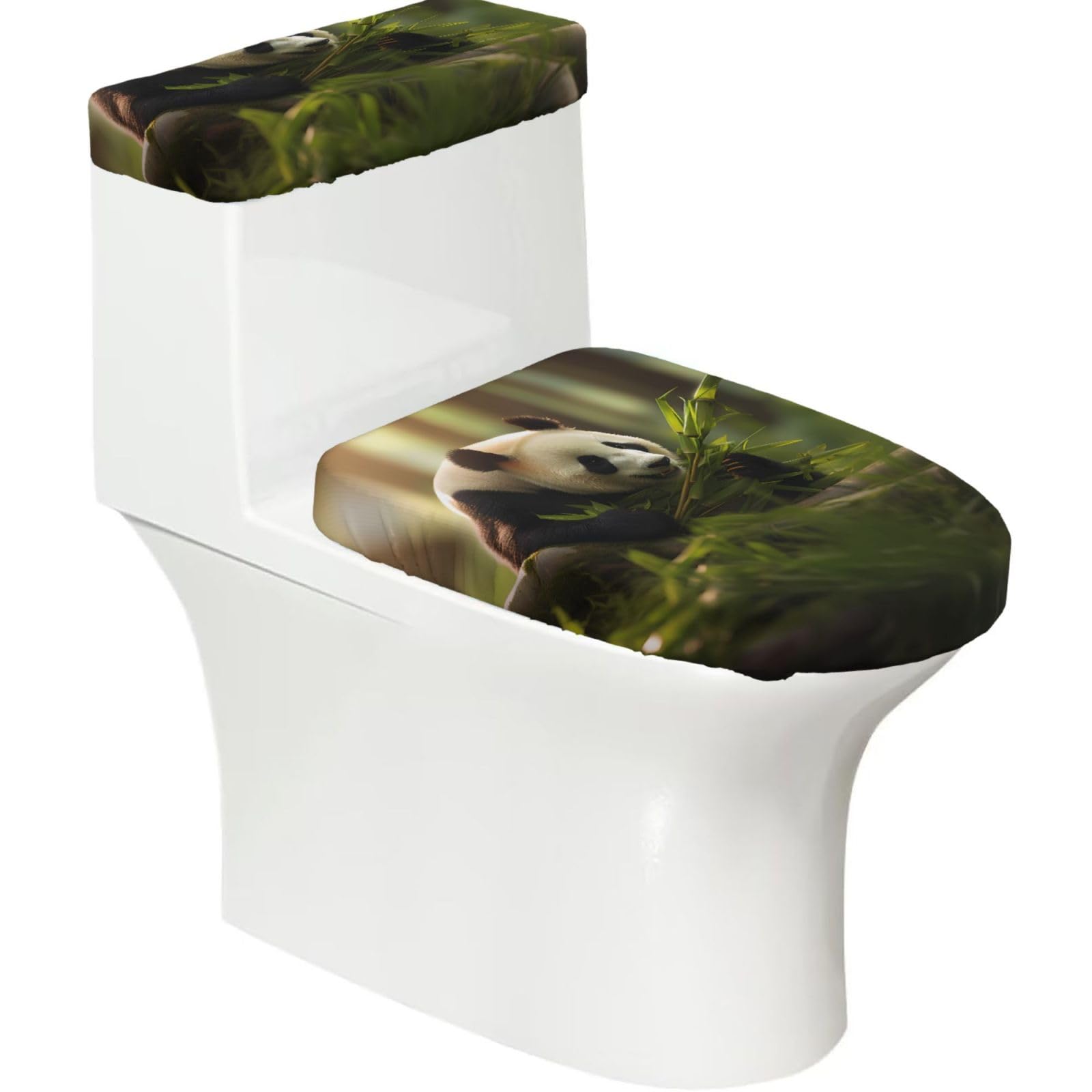 Mrowyc Black Panda Eating Bamboo Printed Toilet Seat Set - Set Of 2 - Universal Toilet Seat Cover - Housewarming Birthday Christmas Gift
