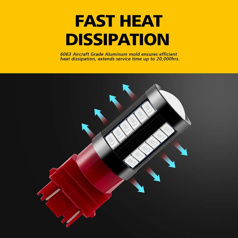 3157 3156 T25 3056 4157 1400 Lumens Super Bright Low Power LED Light Bulbs Replacements for Brake Stop Tail Turn signal Blinker Lights, Brilliant Red (Pack of 2)