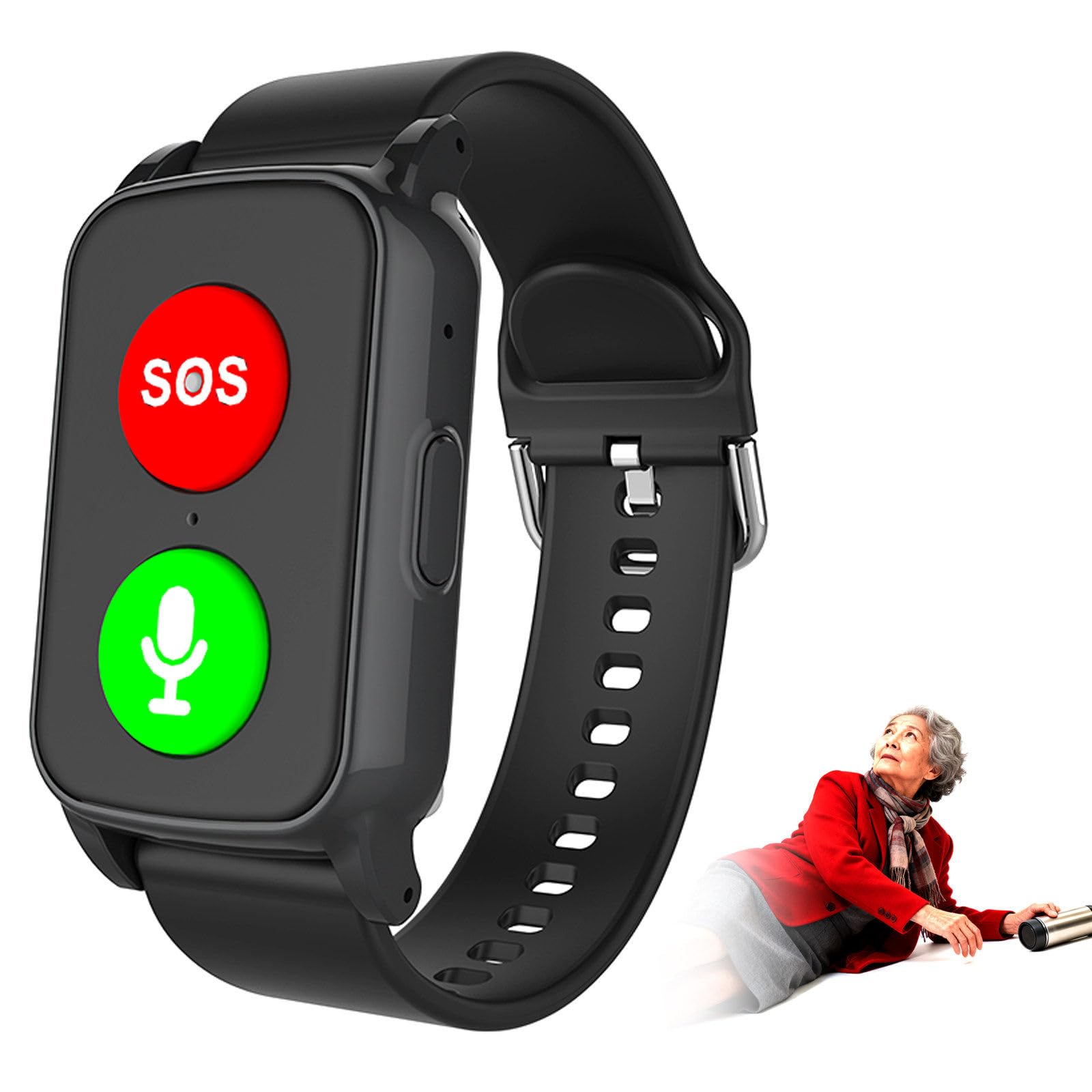 Montre Alarme Personne Agee, Traceur GPS Personne Âgée Haut-Parleur De Haute Qualité Bracelet De Suivi De Santé étanche Bracelet Black