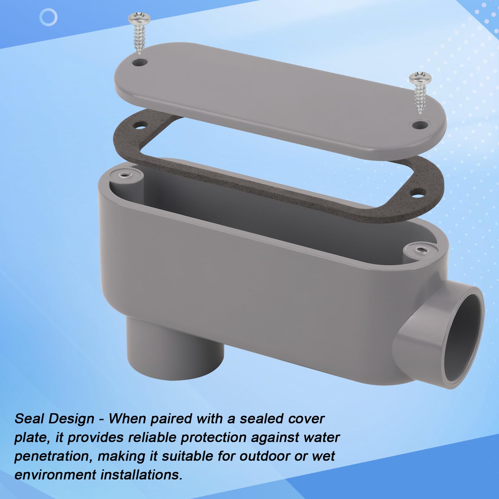 4Pack 3/4 Inch Rigid PVC Conduit Body Type LB, Slip x Slip PVC Conduit Bodies LB Type with Cover and Gasket, Gray — Amazon image 2