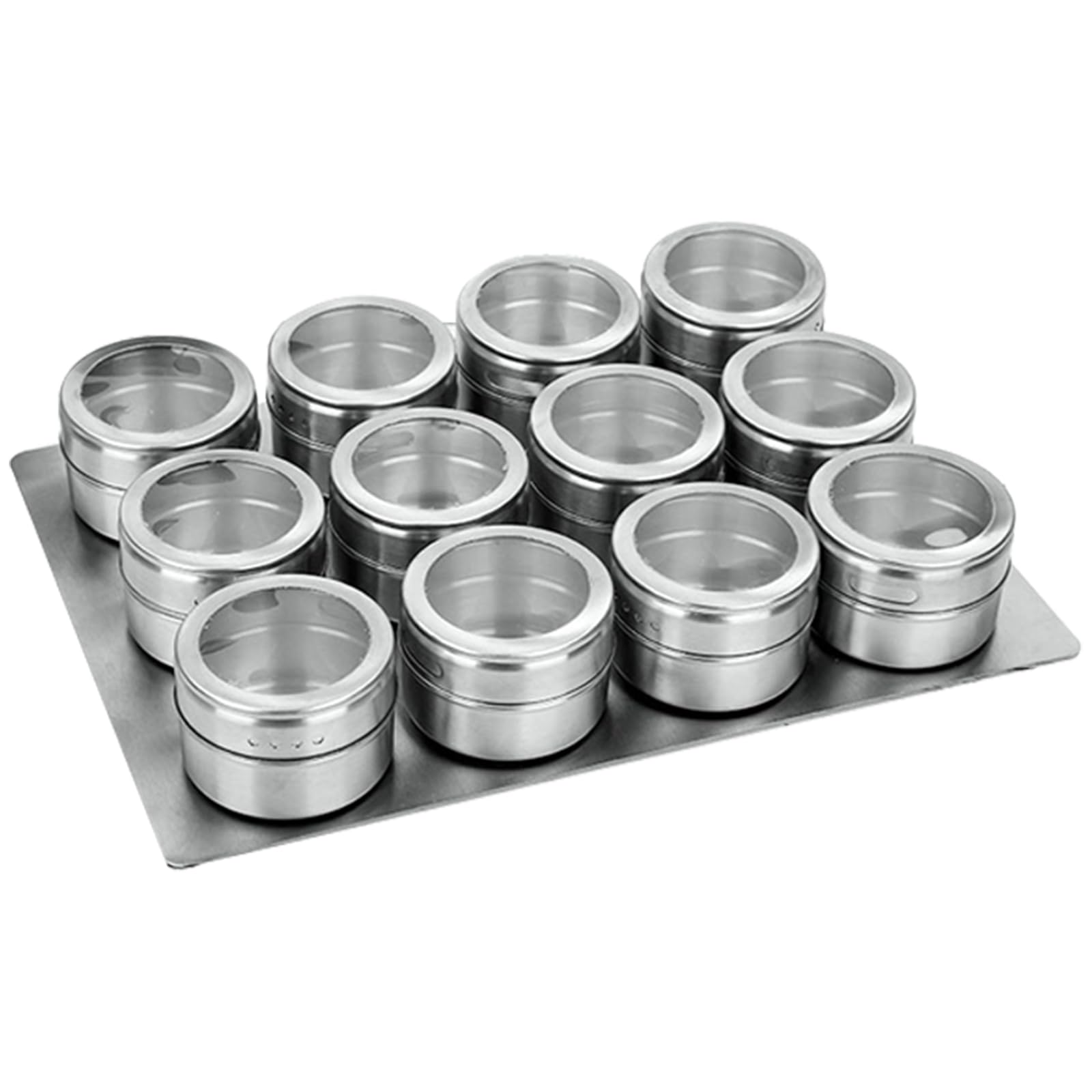 Amazon｜蓋とシャーシ付き磁気スパイスジャー12個、ステンレススチール