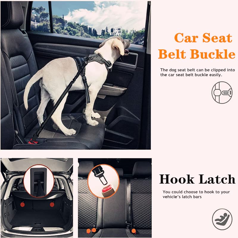 Dog Seat Belt,Adjustable Dog Seatbelt for Car,3 in 1 Dog Safety Belt Leash,Reflective Bungee Dog Car Seatbelt with Hook& Buckle, Dog Car Seat Belt with Aviation Zinc Alloy Rotatable Carabiner - image 6