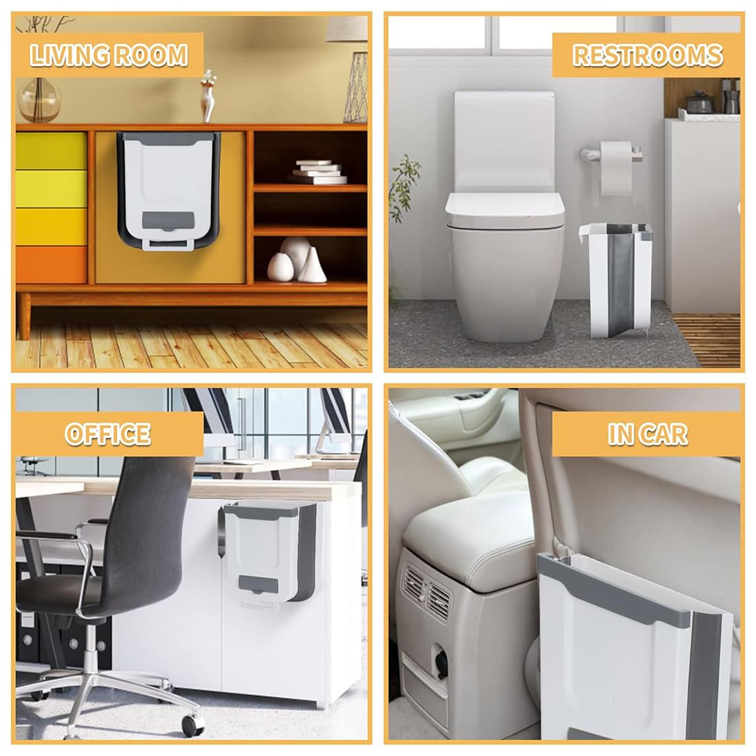 JUVEL Pattumiera pieghevole da cucina, 10 l, da appendere, cestino per la spazzatura da bagno, per auto, porte dell'armadio, campeggio, ufficio e camera da letto