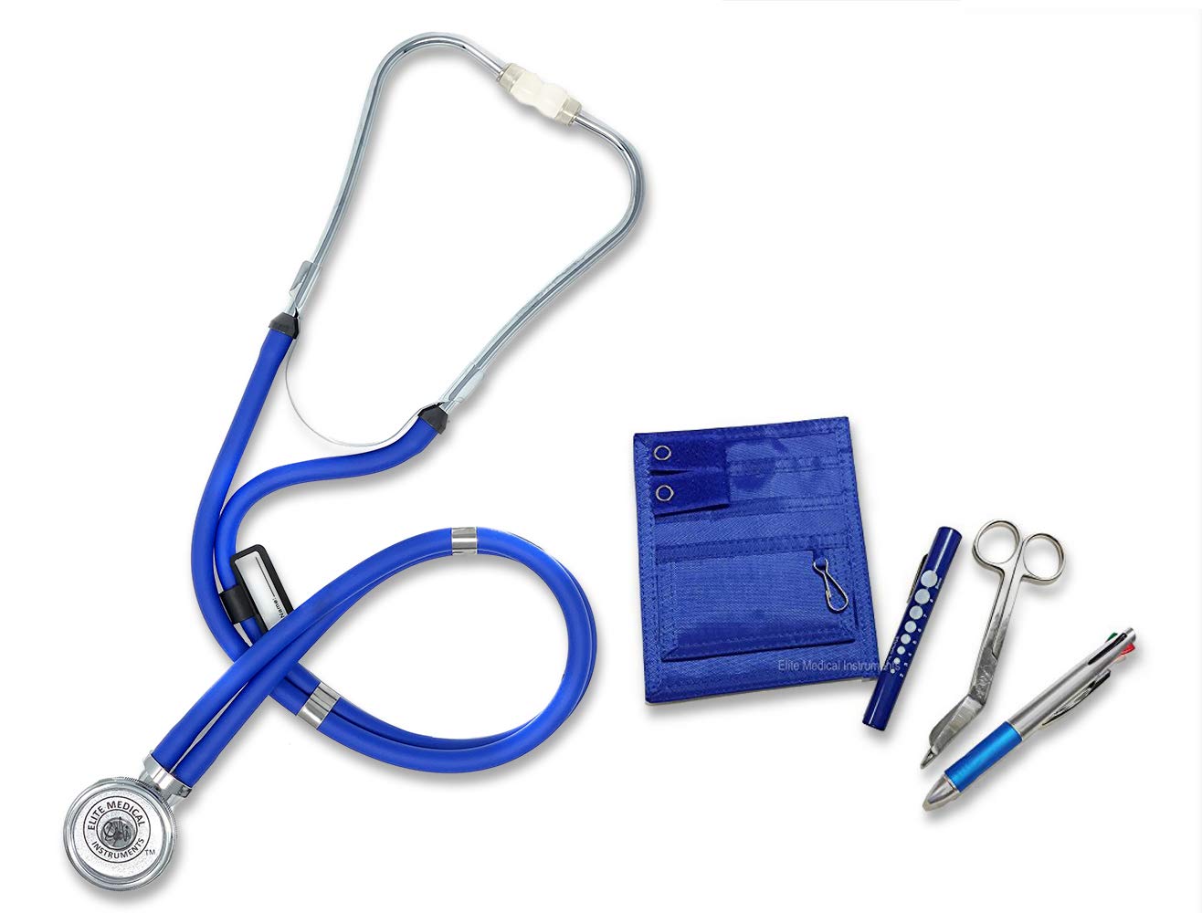EMI NK-112 All 5 Piece Set - Nurse Pocket Organizer Kit and Sprague Rappaport Dual Head Medical Stethoscope Combination Set - Perfect for Nurse (Royal NK-112)