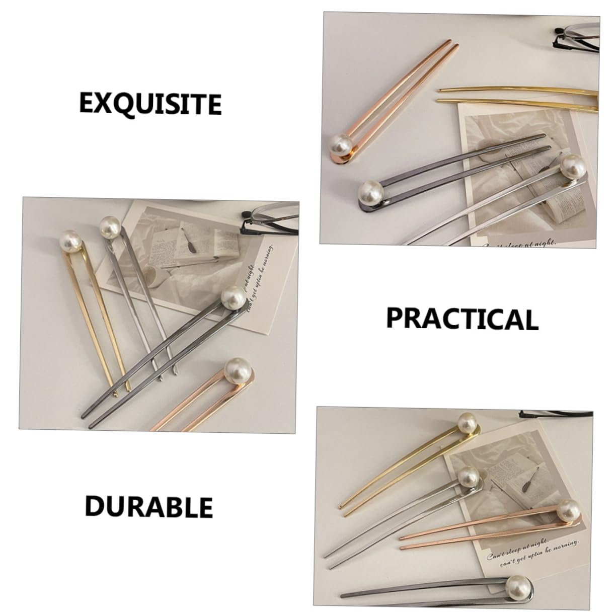 Housoutil 12stücke Teiliges Metall-haarforken Mit Perlen Haarnadel Für Chignon-frisuren Elegantes Haarstyling-tool Für Hochsteckfrisuren Und Besondere Anlässe Roségold Und Gunmetal