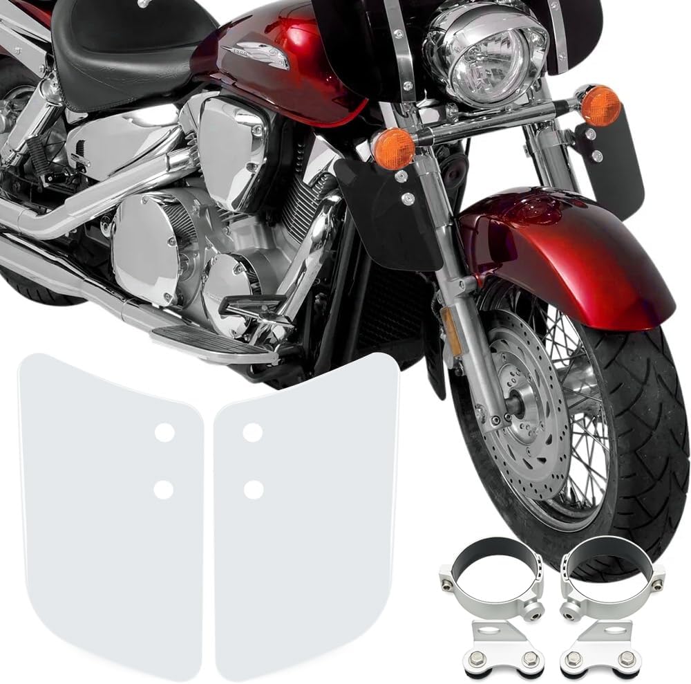 Motorcycle Front Fork Lower Small Wind Deflectors & Hardware Mounting Clamps fits for Harley Honda Yamaha Kawasaki Suzuki (Clear)
