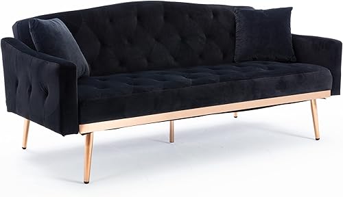 Miniatura 5 de SZLIZCCC Sofá biplaza de 65 pulgadas, sofá de terciopelo con botones, juego de sofá cama, sofá cama moderno de mediados de siglo, sofá cama para