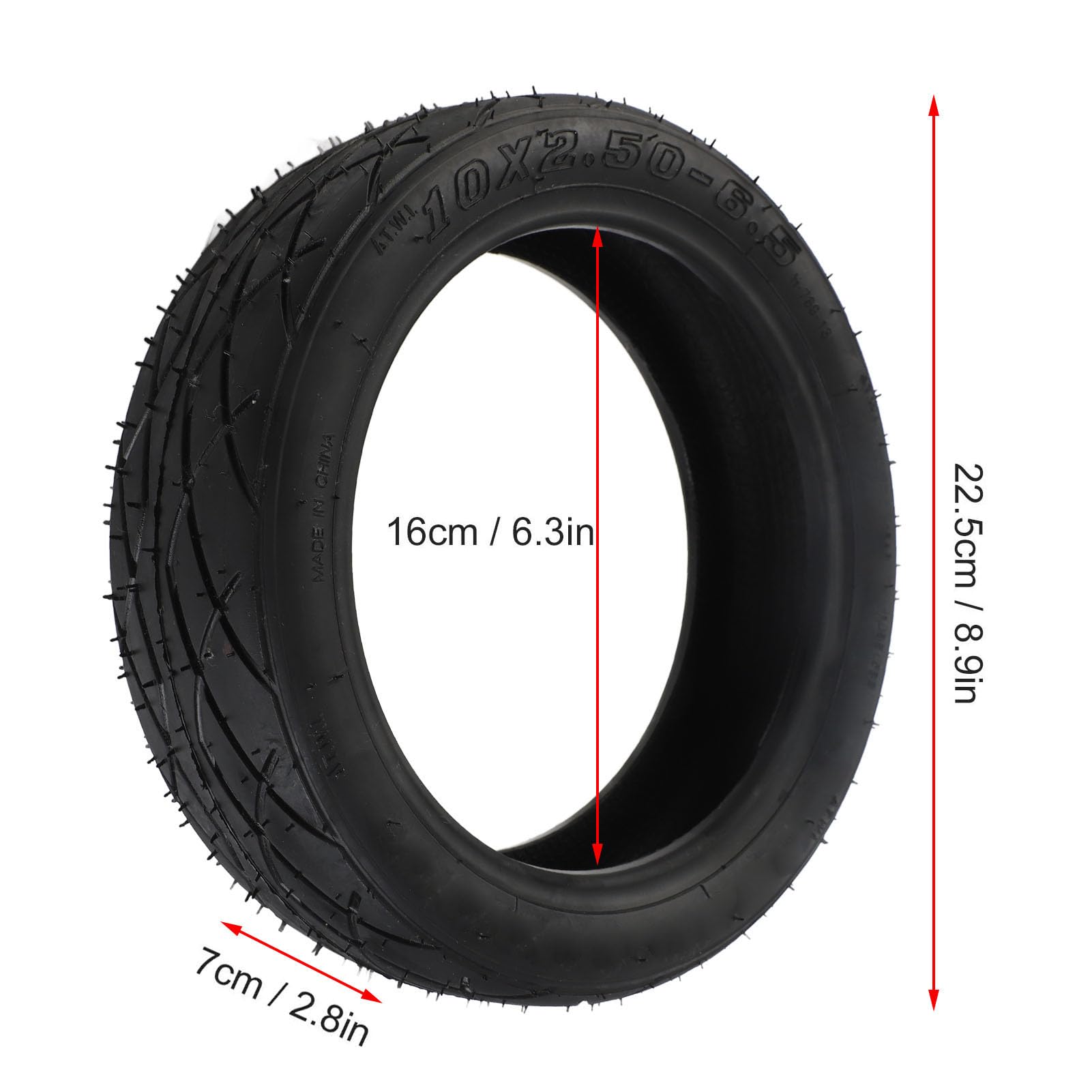 10 Inches Tubeless Tire 10x2.50 6.5 Thickening Tubeless Tyre Shock Absorption Electric Scooter Vacuum Tires Scooter Wheels Replacement