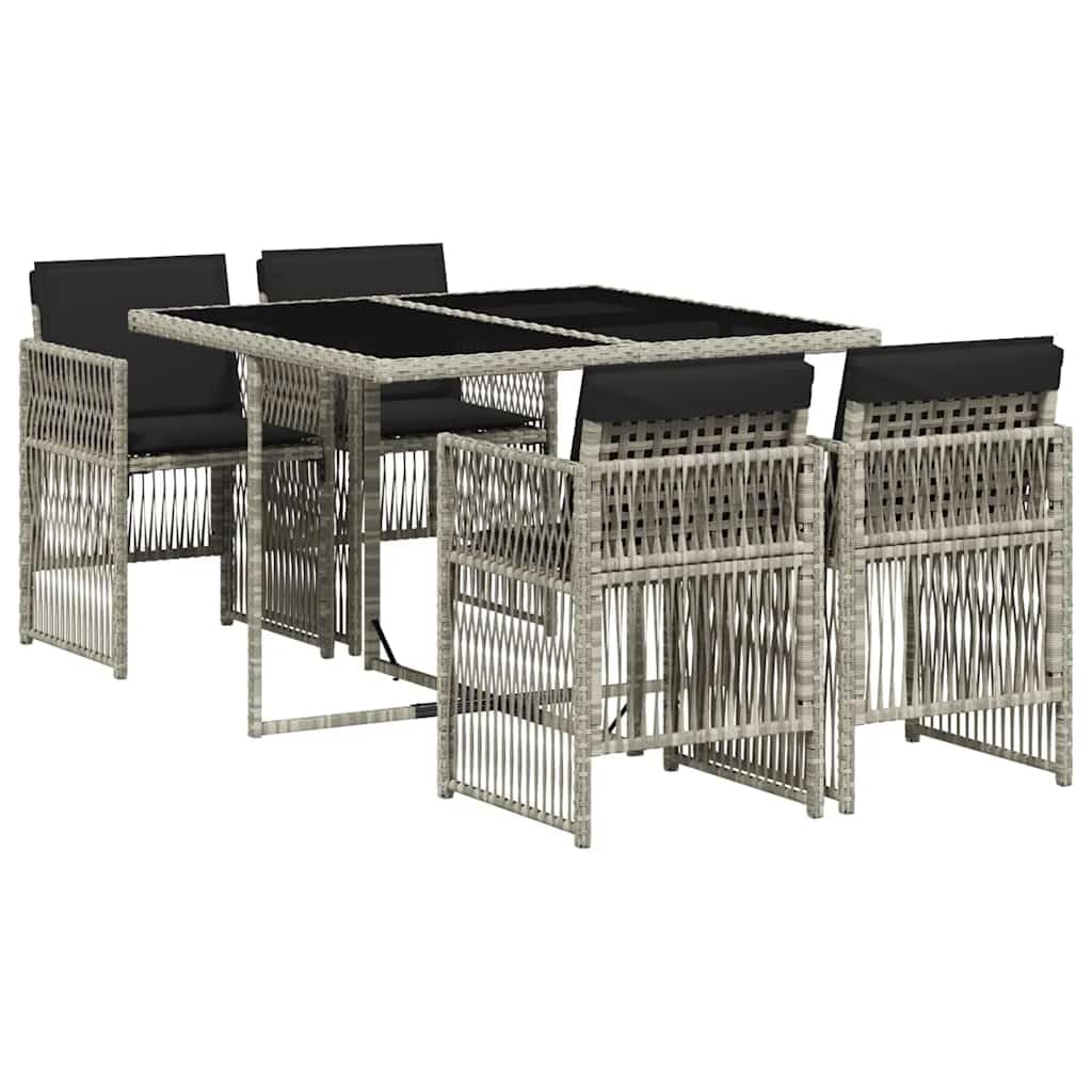 vidaXL Set de Comedor de Jardín y Cojines 5 pzas, Mesa y Sillas, Sillones de Relax, Asientos para Patio Terraza, Ratán Sintético Gris Claro