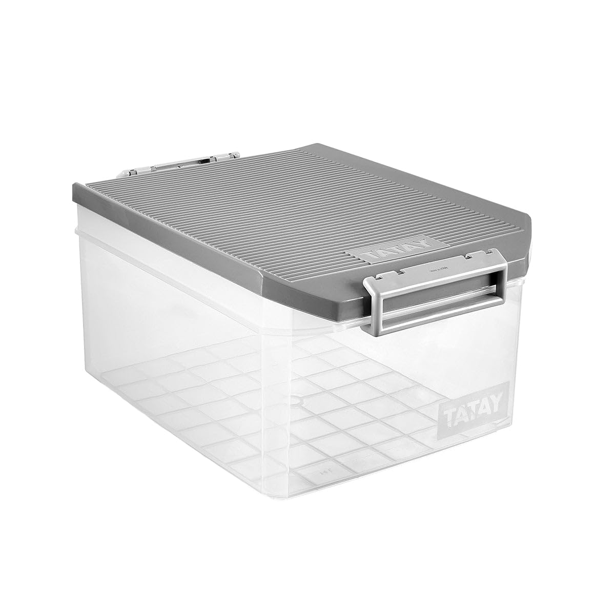 TATAY Plastic Storage Box with Lid 14L Multipurpose - Classic | Lid with Hinges Included | Ergonomic ABS Handles | Stackable and Durable Design | BPA Free Plastic | 27x39x19 cm, Grey