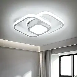 Luminária de Teto LED Moderna, Design Geométrico, 3 Modos de Iluminação, Luz Quente e Fria, Plafon Branco (Quadrado)
