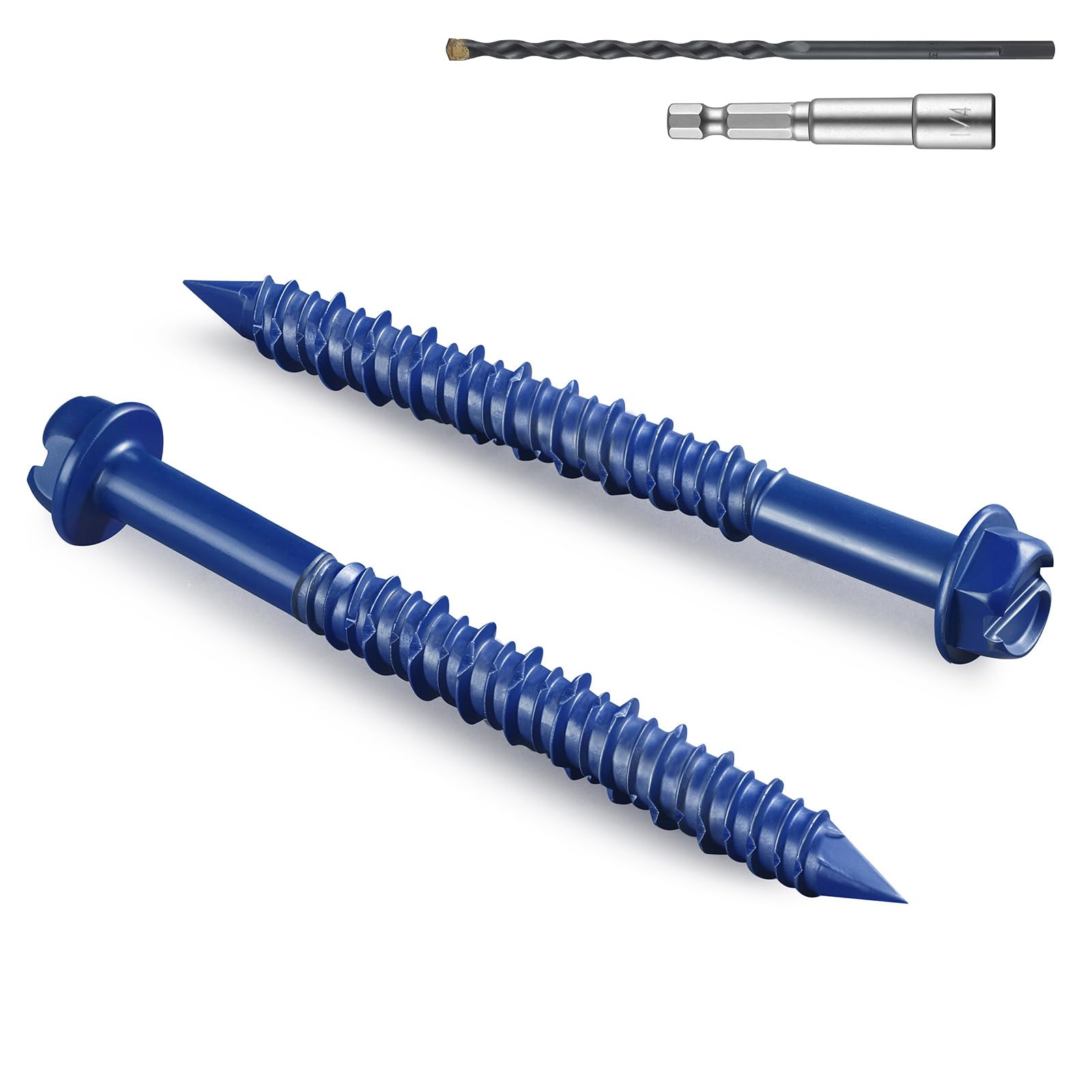 BNUOK 35Pcs 3/16 x 2-1/4 Inch Concrete Screws Anchor with Drill Bit, Blue Hex Head Masonry Brick Stucco Cement Block Screws, Diamond Point