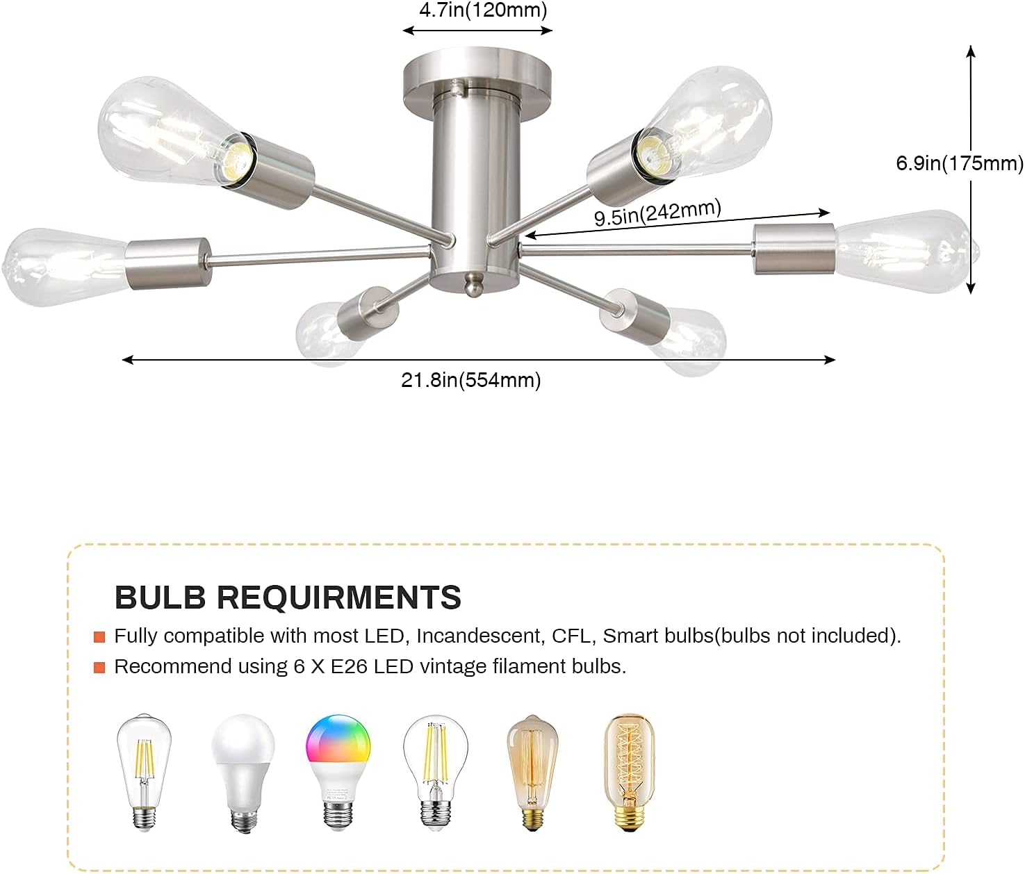 Hottest Sales KOSTOMO 6 Lights Nickel Ceiling Light Fixture Mid-Century Sputnik Chandeliers Modern Flush Mount Lights for Kitchen Bedroom Lobby Hallway Dining Room Lighting(Nickel-6Lights) Best Cyber Deals 🔥 KOSTOMO 6 Lights Nickel Ceiling Light Fixture Mid-Century Sputnik Chandeliers Modern Flush Mount Lights for Kitchen Bedroom Lobby Hallway Dining Room Lighting(Nickel-6Lights)