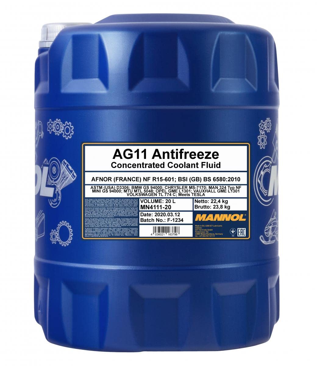 MANNOL 1 x 20L Longterm Antifreeze AG11 / Kühlerfrostschutz Konzentret Blau G11 Kühlerfrostschutz