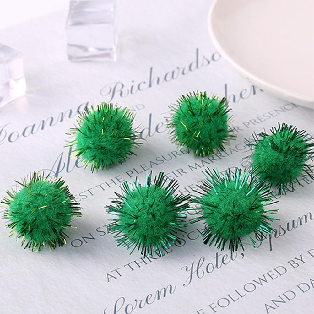 200pcs Glitter Tinsel Pom Poms Sparkle Balls Christmas Decoration (Green)