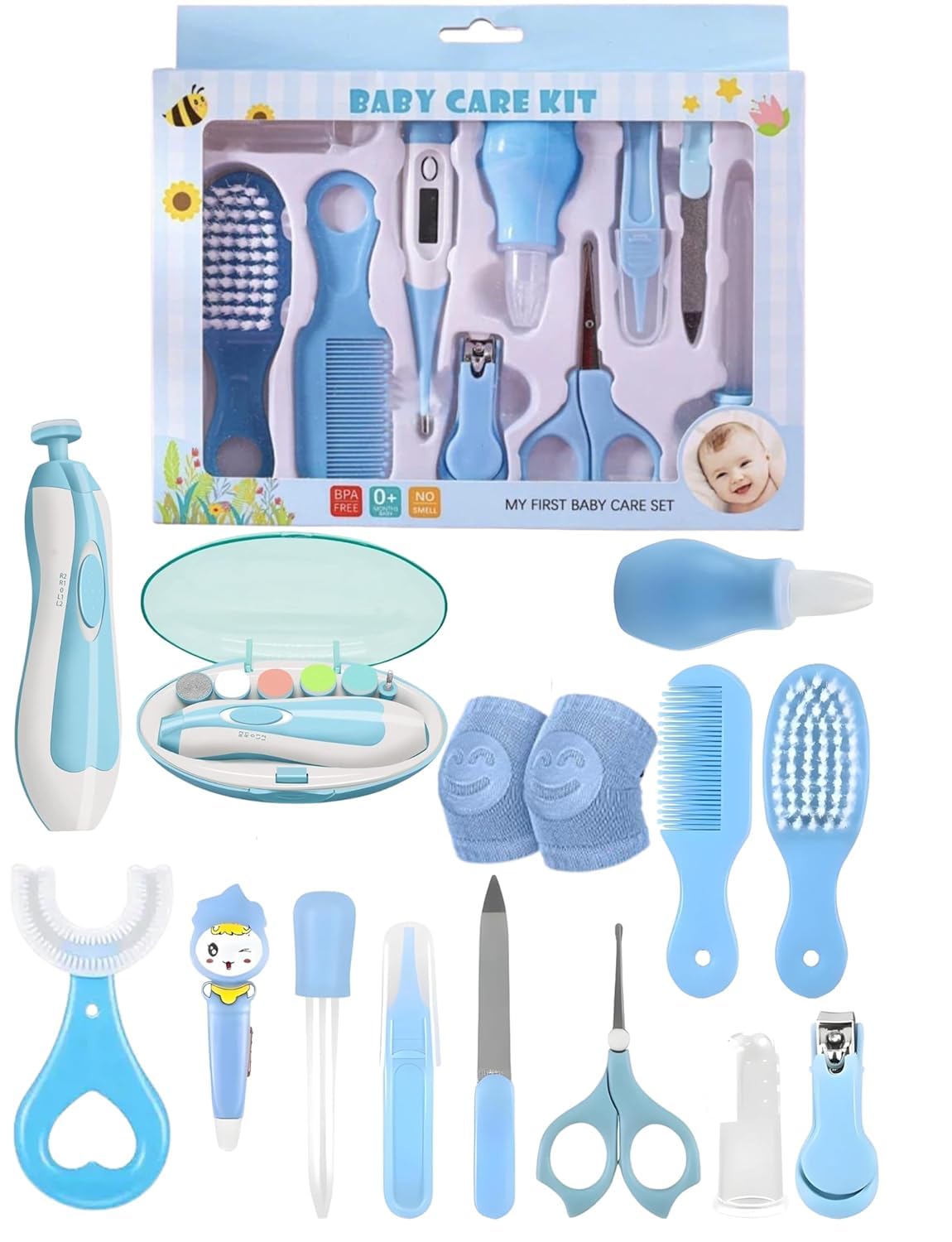 RAMNJI Baby Grooming Kit, Electric Safety Nail Trimmer Baby Nursery Kit Infant Safety Care Set with Hair Brush Comb Nail Clipper Nasal Aspirator,Baby Essentials Kit for Newborn Girls Boys - MULTI-COLOR