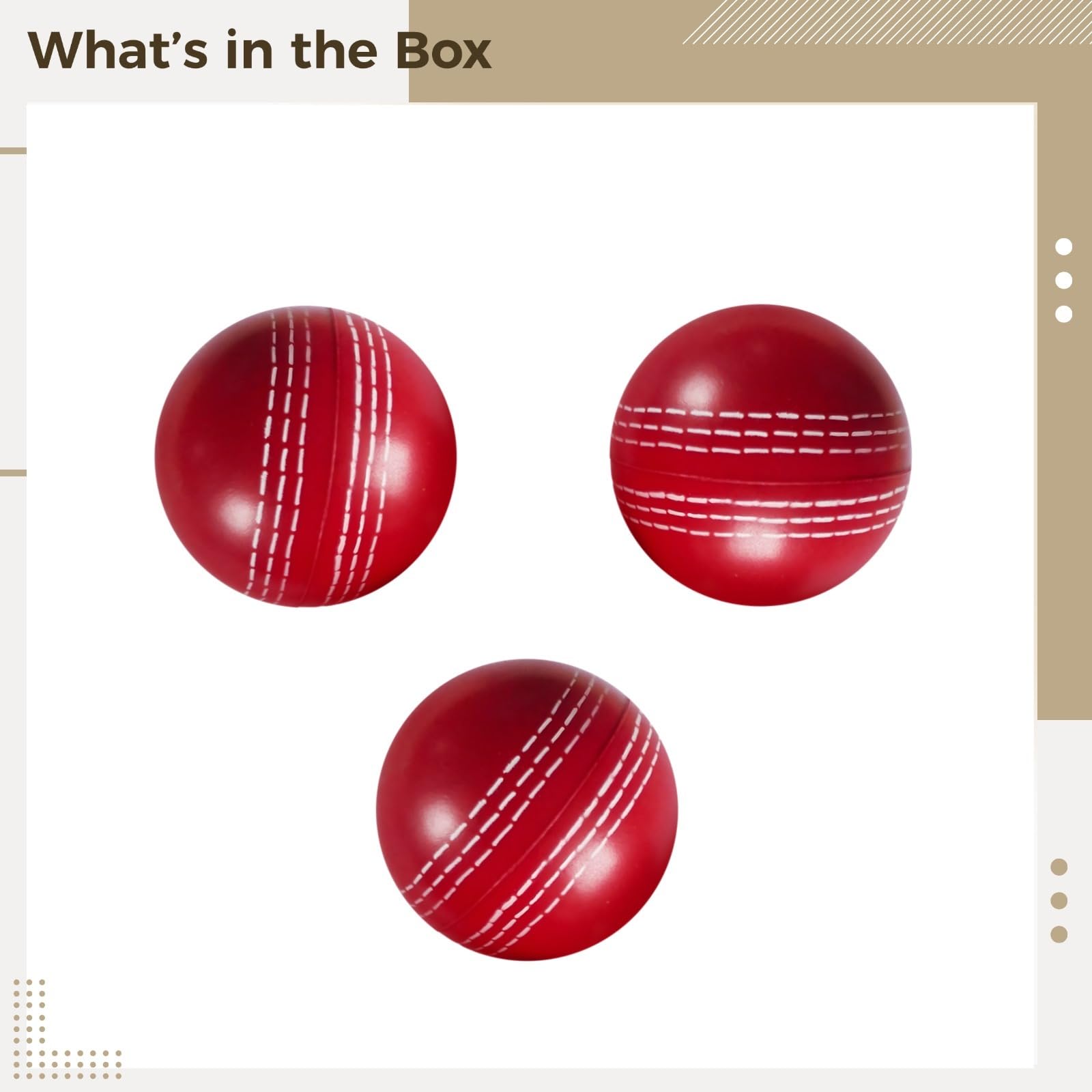 Generisch Cricketball-PU-Druckspielzeug, 2,5 Zoll weicher Cricket-Übungsball, rot mit weißer Naht, Set aus 3 Stück, ideal für Techniktraining und Familienspielspaß