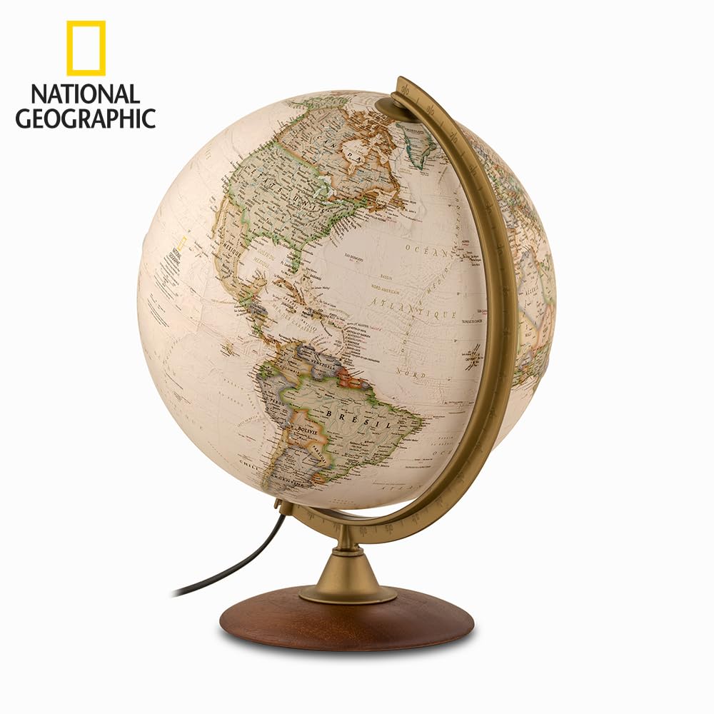 Tecnodidattica – Globo terrestre NATGEO Explorer Executive | Mappatura ufficiale fisico-politica National Geographic Executive | Luminoso e rotante | Testi in francese | Diametro 30 cm