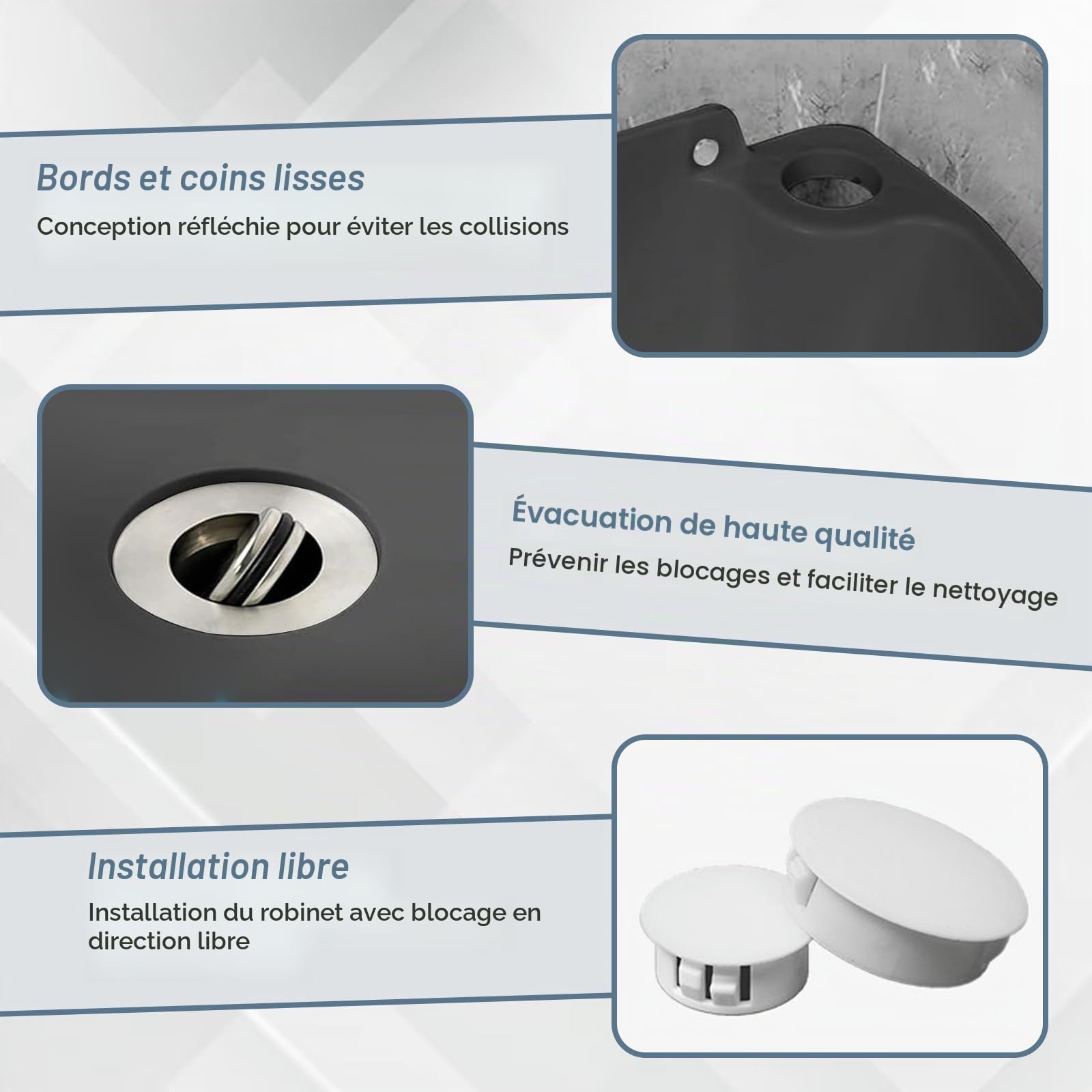 Lavabo en plastique, pour camping, lavabo, simple, en plastique, avec tuyau et bouchon de vidange, pour jardin, garage, cave, camping-car, chantiers de construction (noir)