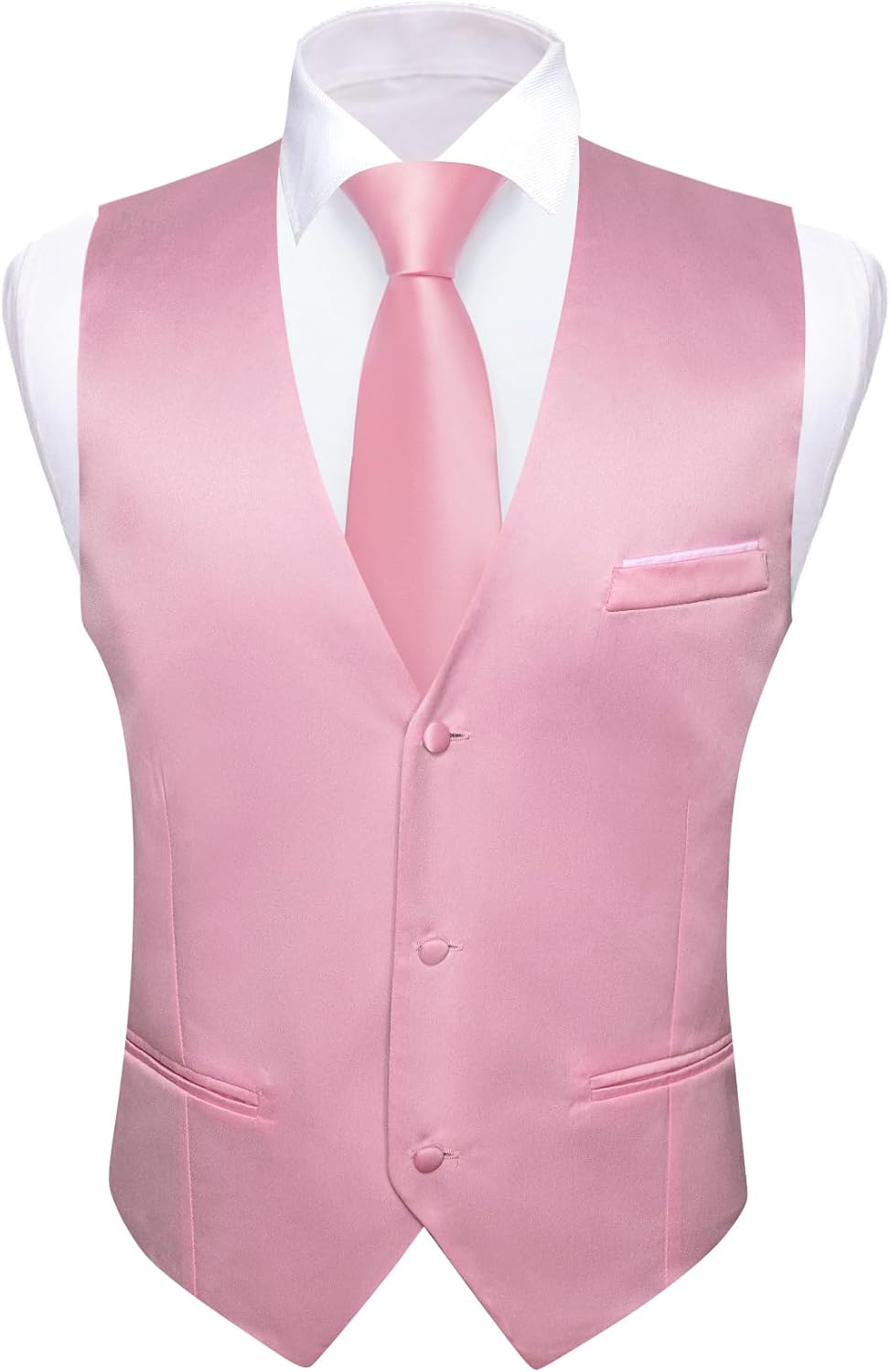 Barry.Wang Vest for Men Business/Leisure Dress Suit Vests V-neck 2 Pockets Wedding Party Tuxedo Satin Waistcoat - Image 2