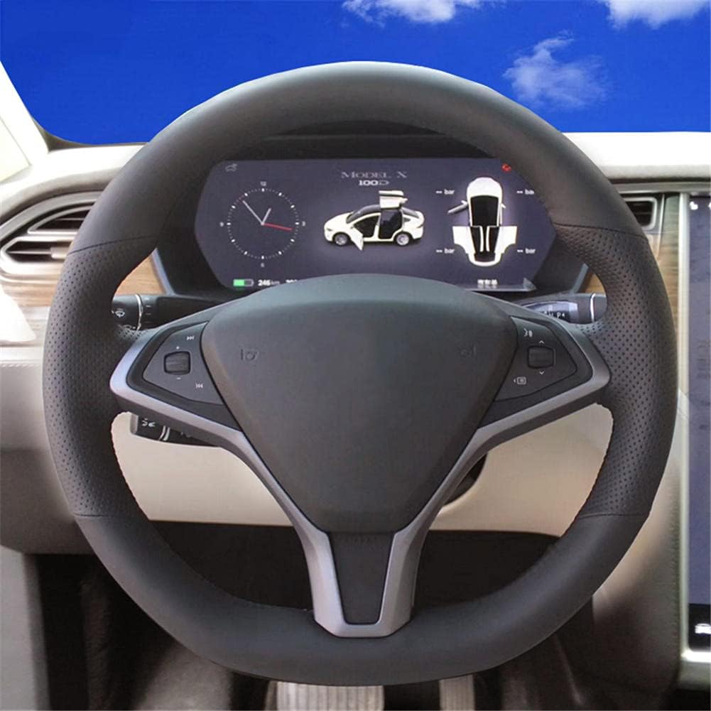 Hand-Stitched Leather Steering Wheel Cover,Fit for Tesla Model S