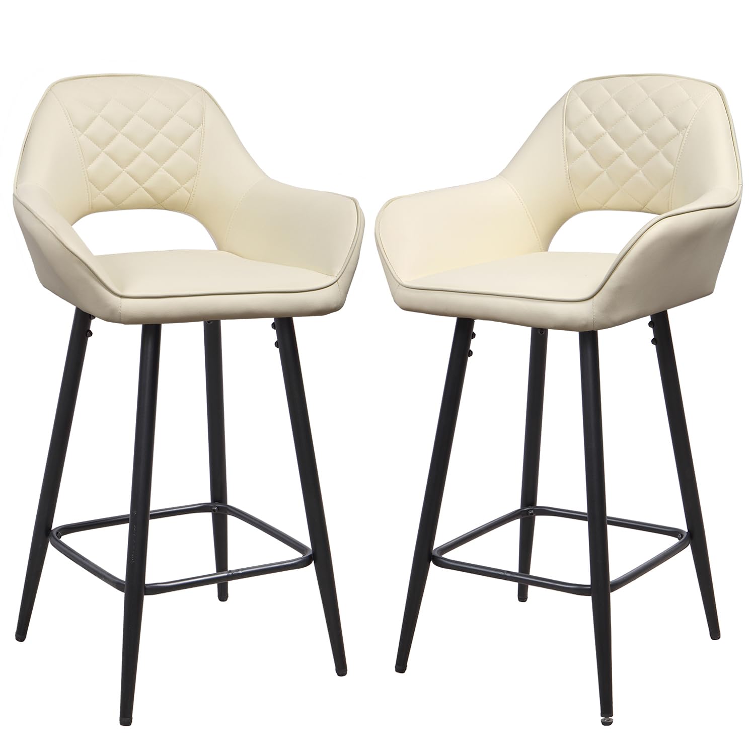 Panana Set of 2 Barstools Faux Leather Counter Stool with Metal Legs for Kitchen Breakfast Bar Home Pub Cafe (Beige)