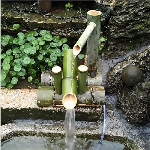 Fuente de agua de bambú alimentada, fuente de bambú alimentada, fuente de jardín japonesa, boquilla de cascada, fuente para exteriores, 100% hecha a mano, decoración al aire última intervensión