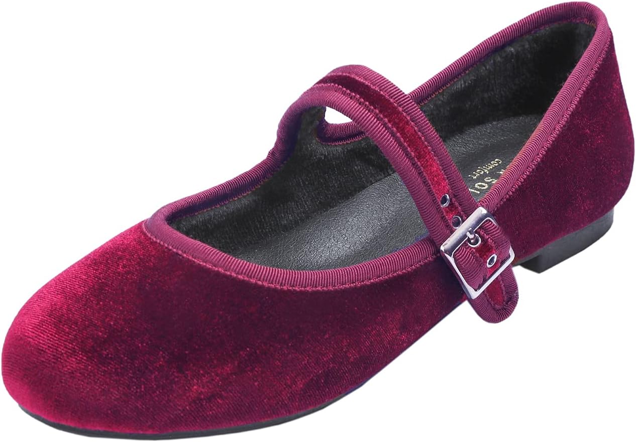 Burgundy Red Velvet Mary Jane With Short Plush