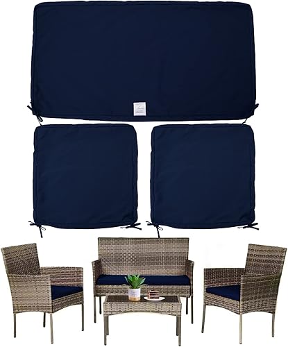 ClawsCover Paquete de 3 fundas de repuesto para cojines de asiento para exteriores, para 4 piezas, mimbre de ratán, muebles de patio, sofá biplaza,