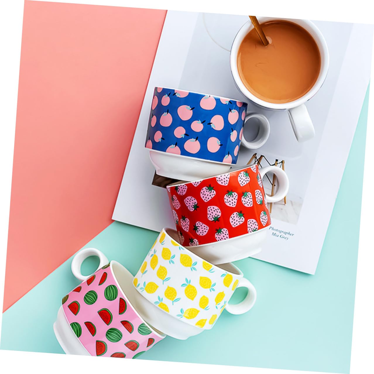 jojofuny Set 4 Tazze in Ceramica Impilabili da 200 Ml Supporto Porta Tazze Salvaspazio per Cucina Casa Ufficio e Bar