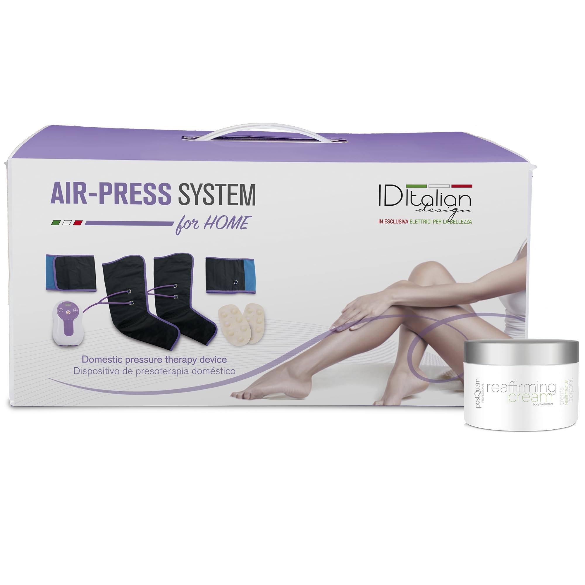 PostQuam Pack Pressoterapia Domestica + Crema Corpo Rassodante – Sistema a Pressione d’Aria per Routine Corpo Professionale a Casa