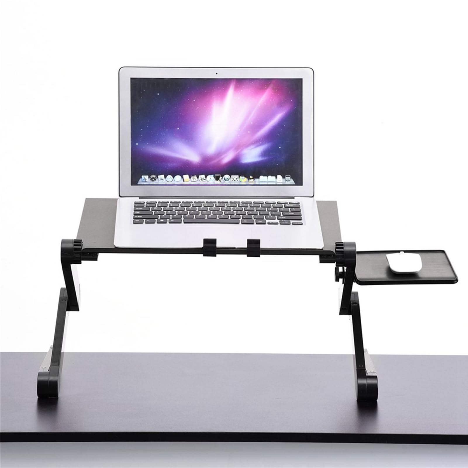 lyrlody Supporto per Laptop Scrivania per Laptop Regolabile Tavolo Pieghevole in Lega di Alluminio con Gambe Girevoli a 360 Gradi Doppie Ventole di Raffreddamento Vassoio per Mouse per Divano Letto