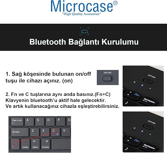 Turkish Bluetooth Keyboard with Rechargeable Touchpad for Microcase Tablets and Phones - AL2724 Black