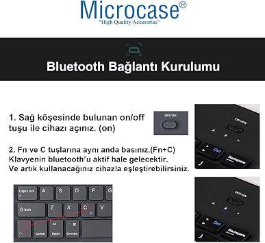 Turkish Bluetooth Keyboard with Rechargeable Touchpad for Microcase Tablets and Phones - AL2724 Black