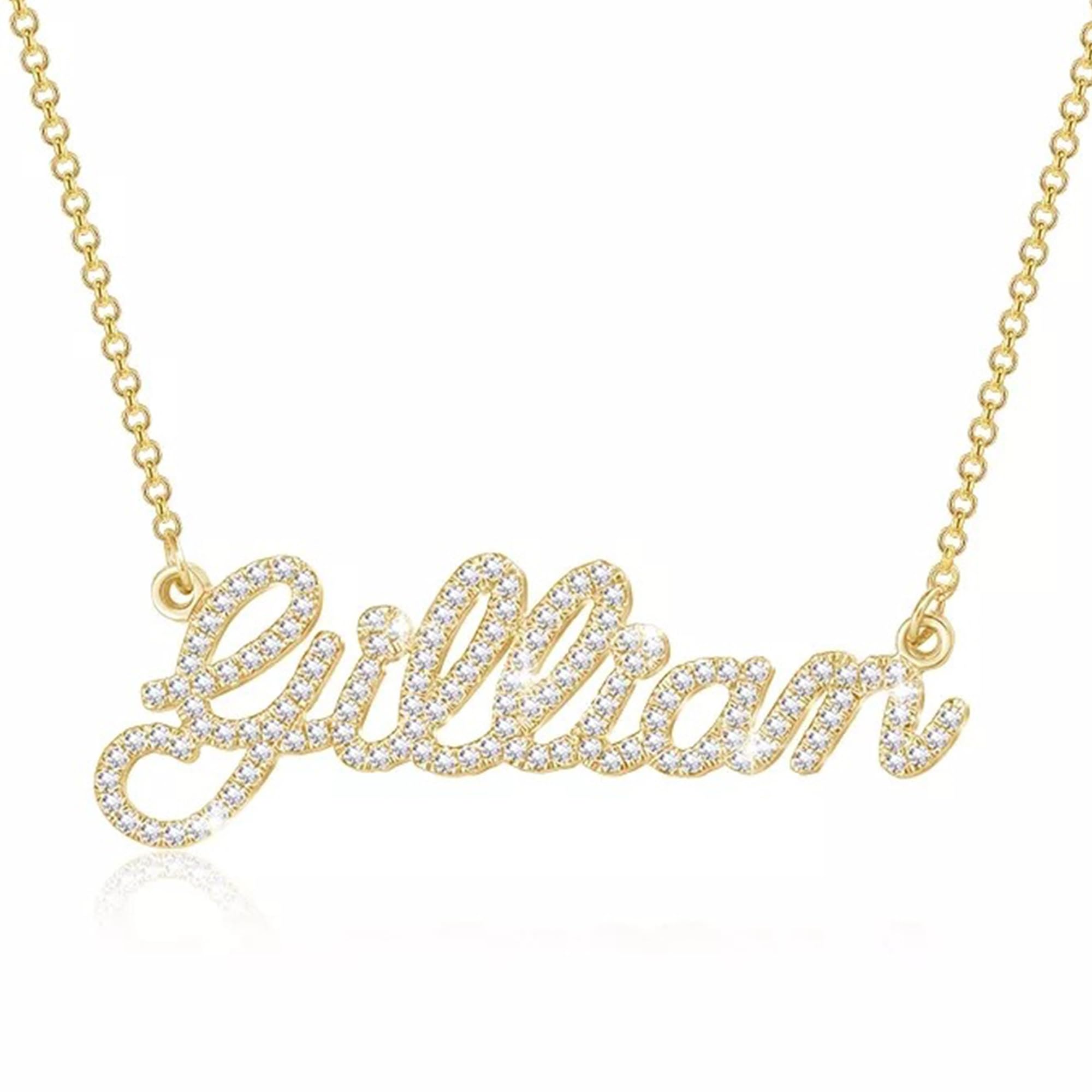 hadefa Collar con nombre de letra de diamante completo personalizado en inglés con diamantes de agua de acero inoxidable collar de plata de ley personalización letras inglesas simples de moda, plata