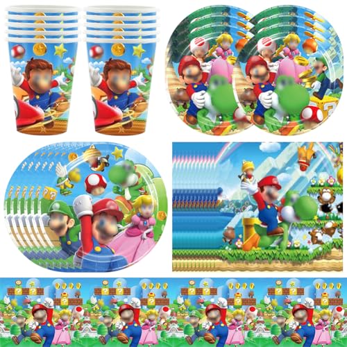 LKNBIF Stoviglie Compleanno, Stoviglie Festa Set, 51 Pezzi, per Feste di Compleanno, Set con Piatti, Tovaglie, Tovaglioli, Tazze per Ragazzi e Bambini