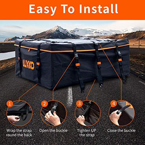 Auxko Car Roof Bag, 19.5 Cubic Feet Truck Pickup Rooftop Cargo Carrier 100% Waterproof Fits All Vehicle with/Without Rack, Includes 6 Door Hooks | Anti-Slip Mat | Lock | 1 Storage Bag