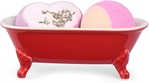 Miniatura 24 de Jabonera decorativa de cerámica en miniatura con forma de bañera con patas de garra de 6.5 pulgadas, soporte para esponja de cocina y bandeja de